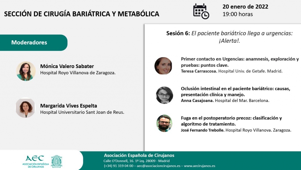 AULA VIRTUAL AEC. Sección de Cirugía Bariátrica y Metabólica: Sesión 6: El paciente bariátrico llega a urgencias: ¡Alerta!.