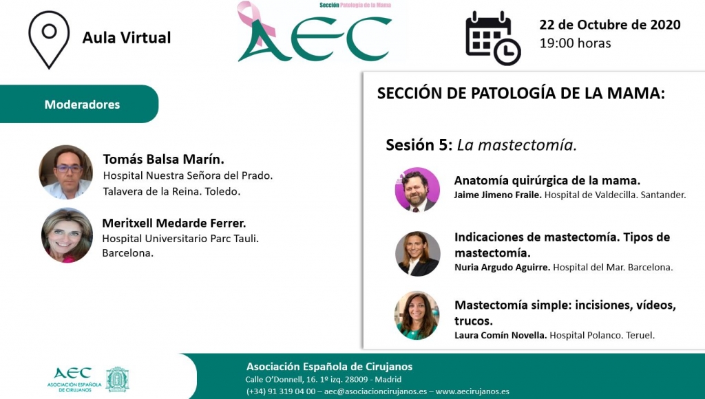 Webinar- Aula Virtual de la AEC- Sección de Patología de la Mama: Sesión 5: "La Masectomía".