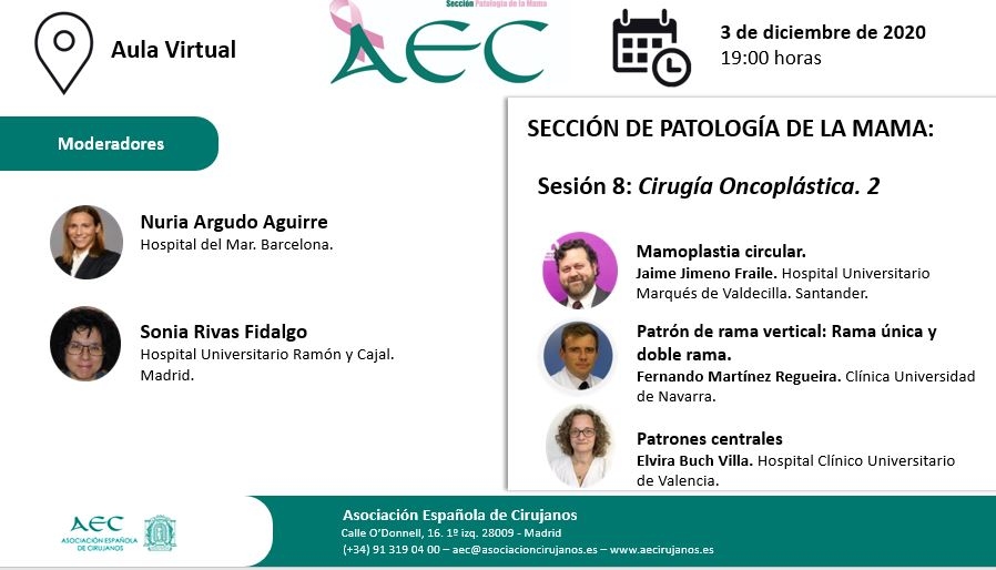  Webinar- Aula Virtual de la AEC- Sección de Patología de la Mama: Sesión 8. "Cirugía Ocoplástica 2"