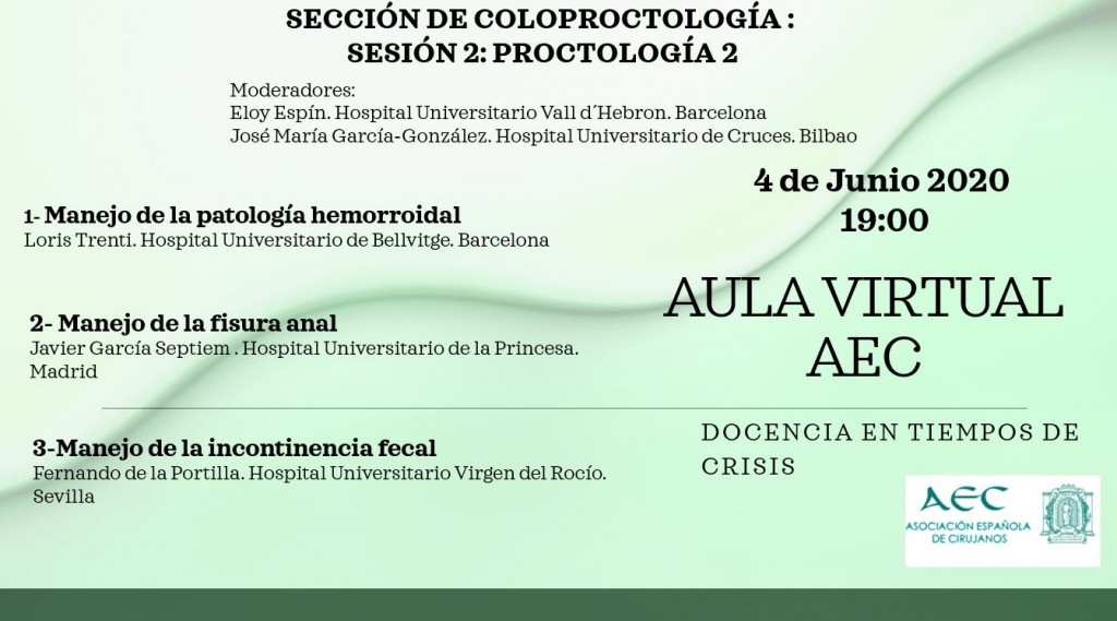 Webinar- Aula Virtual de la AEC- Sección de Coloproctología: Sesión 2: Coloproctología 2